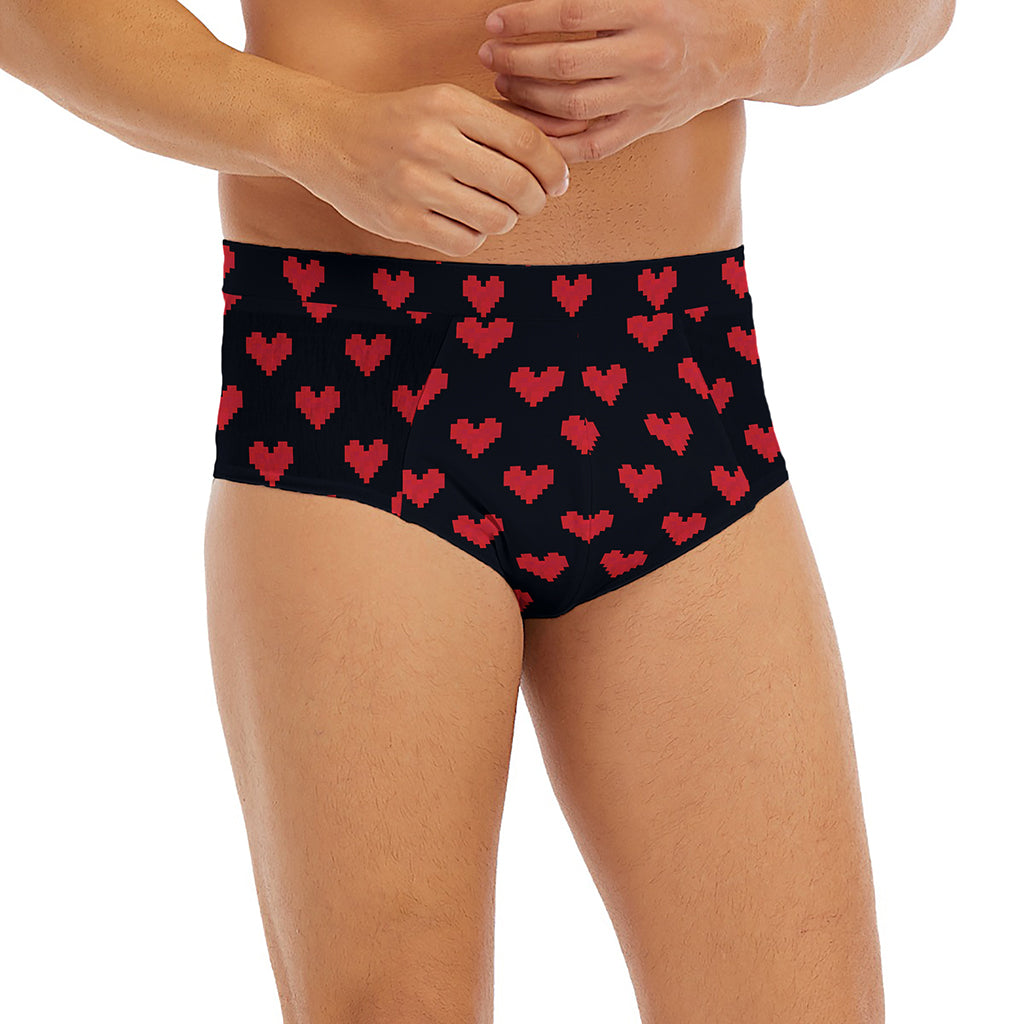 Pixel Heart Pattern Print Men's Briefs
