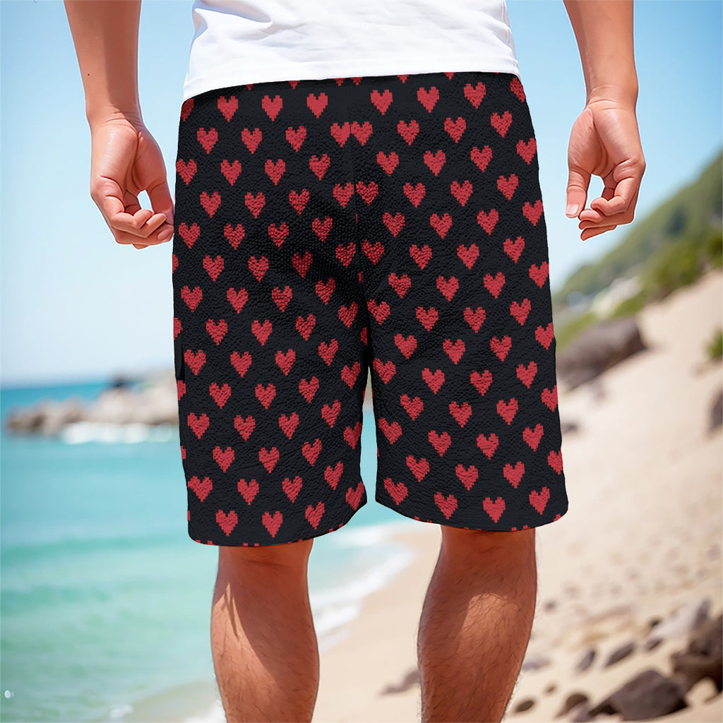 Pixel Heart Pattern Print Men's Cargo Shorts