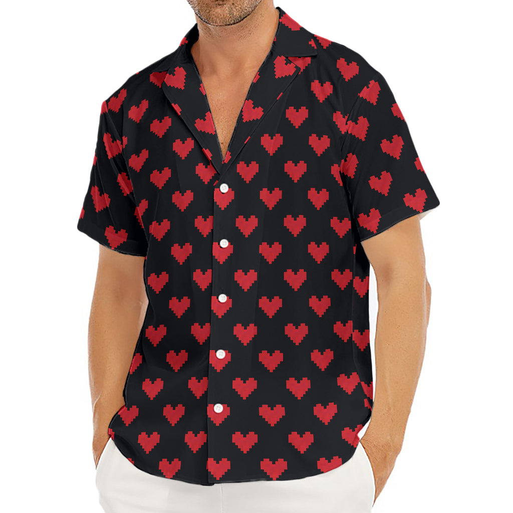 Pixel Heart Pattern Print Men's Deep V-Neck Shirt