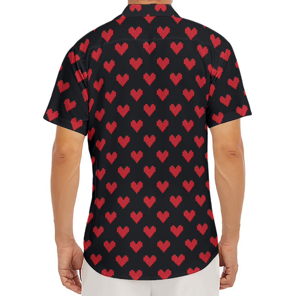 Pixel Heart Pattern Print Men's Deep V-Neck Shirt