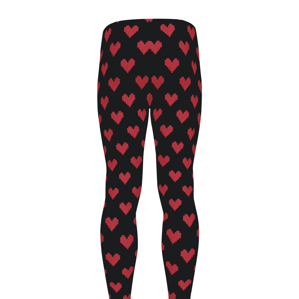 Pixel Heart Pattern Print Men's leggings