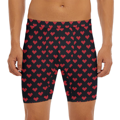 Pixel Heart Pattern Print Men's Long Boxer Briefs
