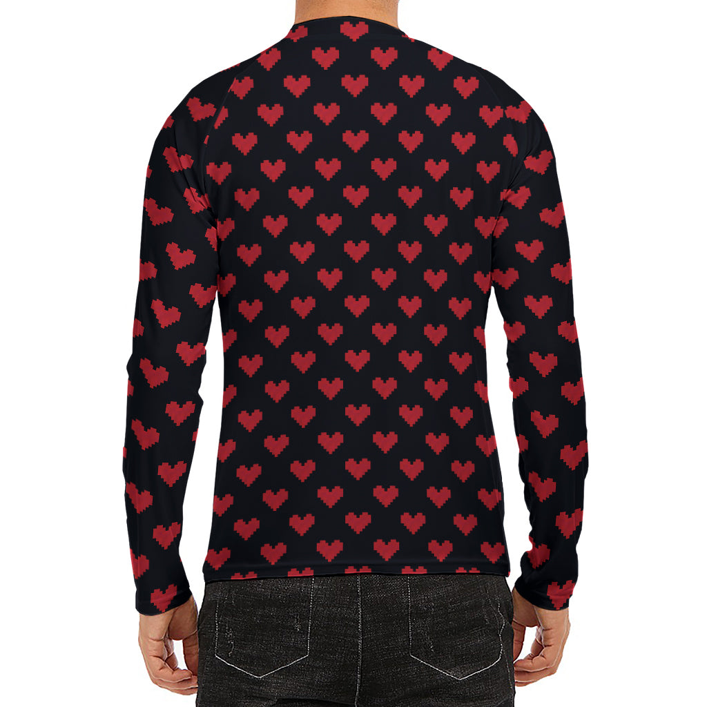 Pixel Heart Pattern Print Men's Long Sleeve Rash Guard