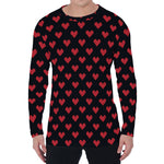 Pixel Heart Pattern Print Men's Long Sleeve T-Shirt