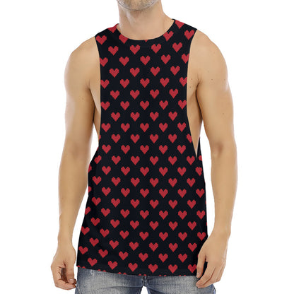 Pixel Heart Pattern Print Men's Muscle Tank Top