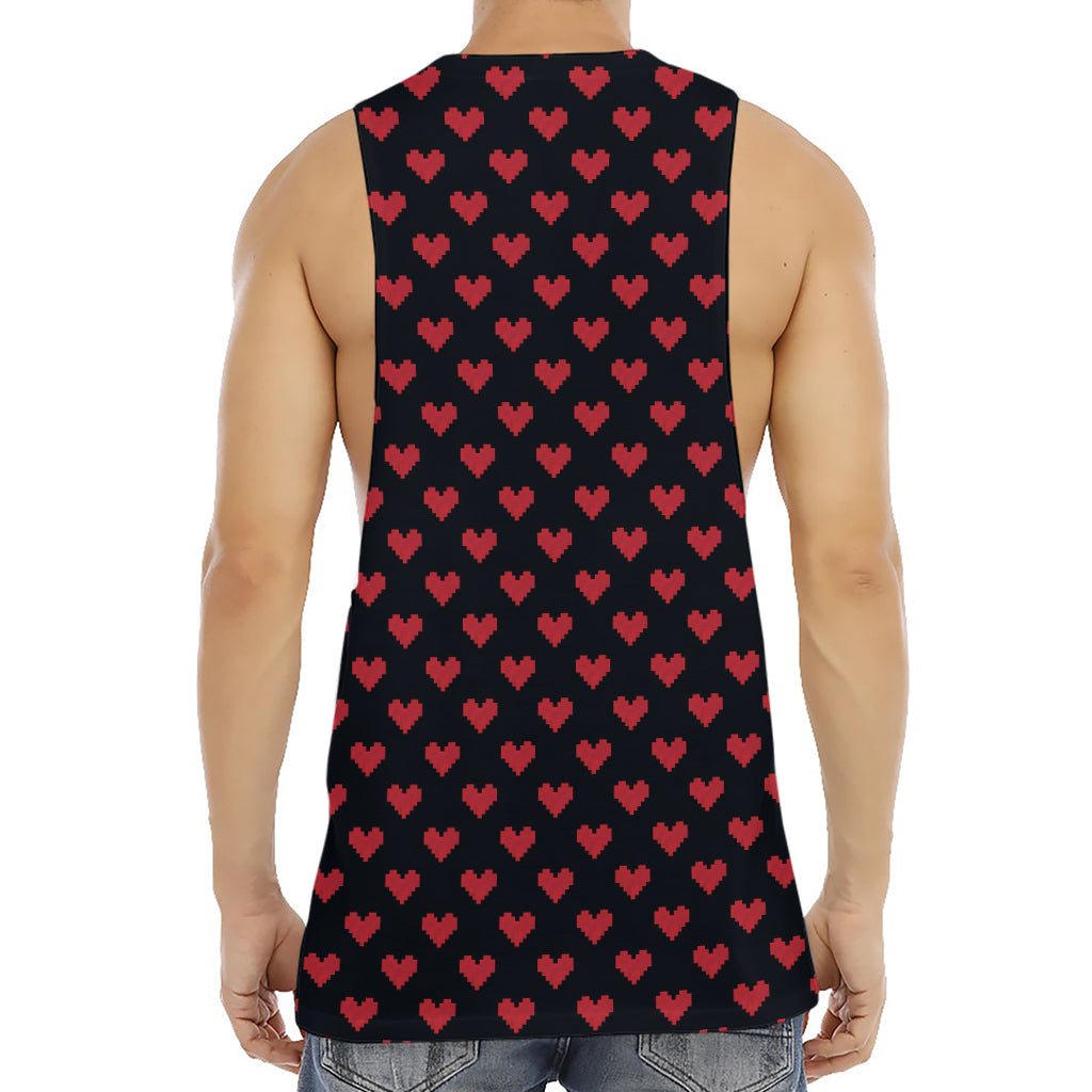 Pixel Heart Pattern Print Men's Muscle Tank Top