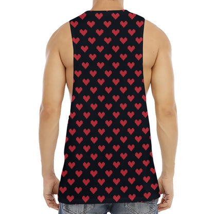 Pixel Heart Pattern Print Men's Muscle Tank Top