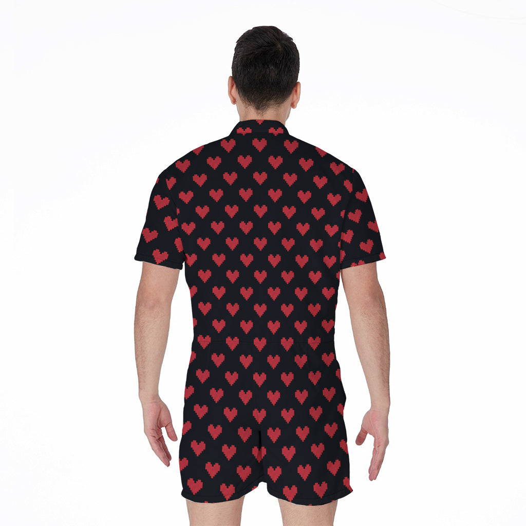 Pixel Heart Pattern Print Men's Rompers