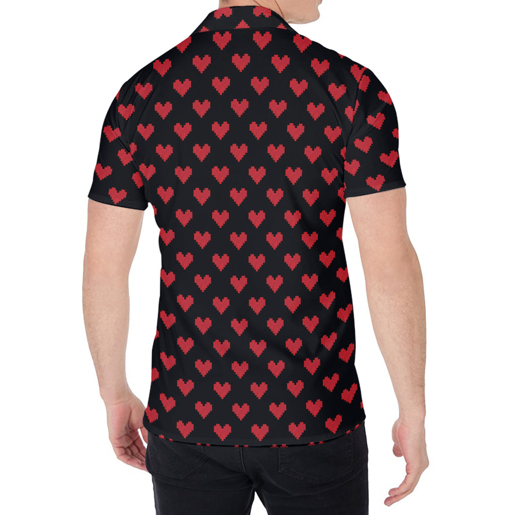 Pixel Heart Pattern Print Men's Shirt
