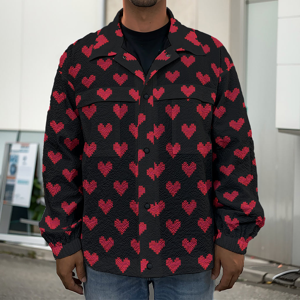 Pixel Heart Pattern Print Men's Shirt Jacket