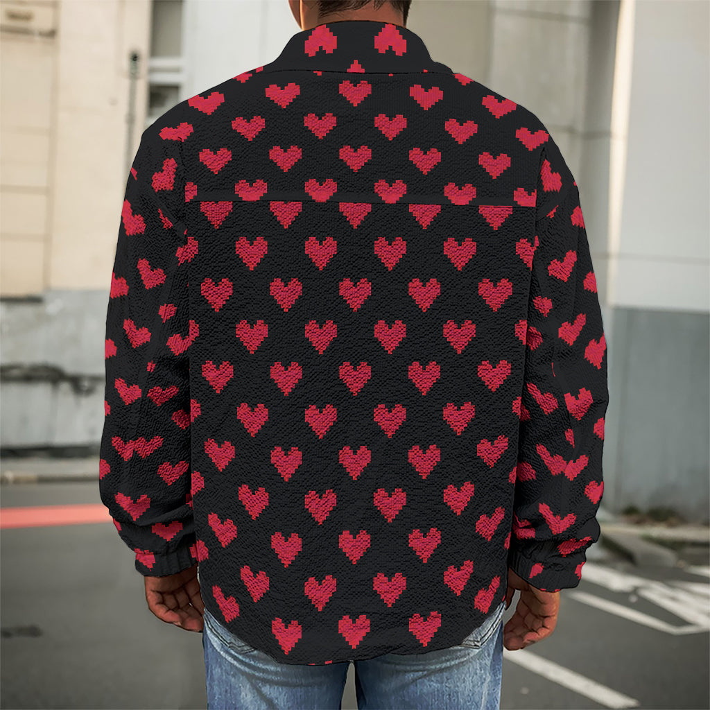 Pixel Heart Pattern Print Men's Shirt Jacket