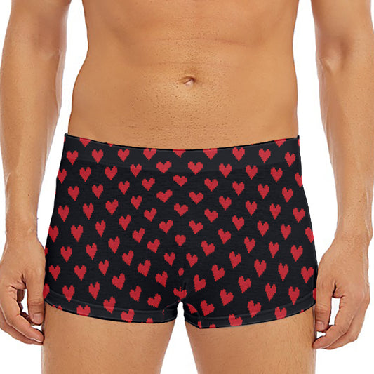 Pixel Heart Pattern Print Men's Short Boxer Briefs