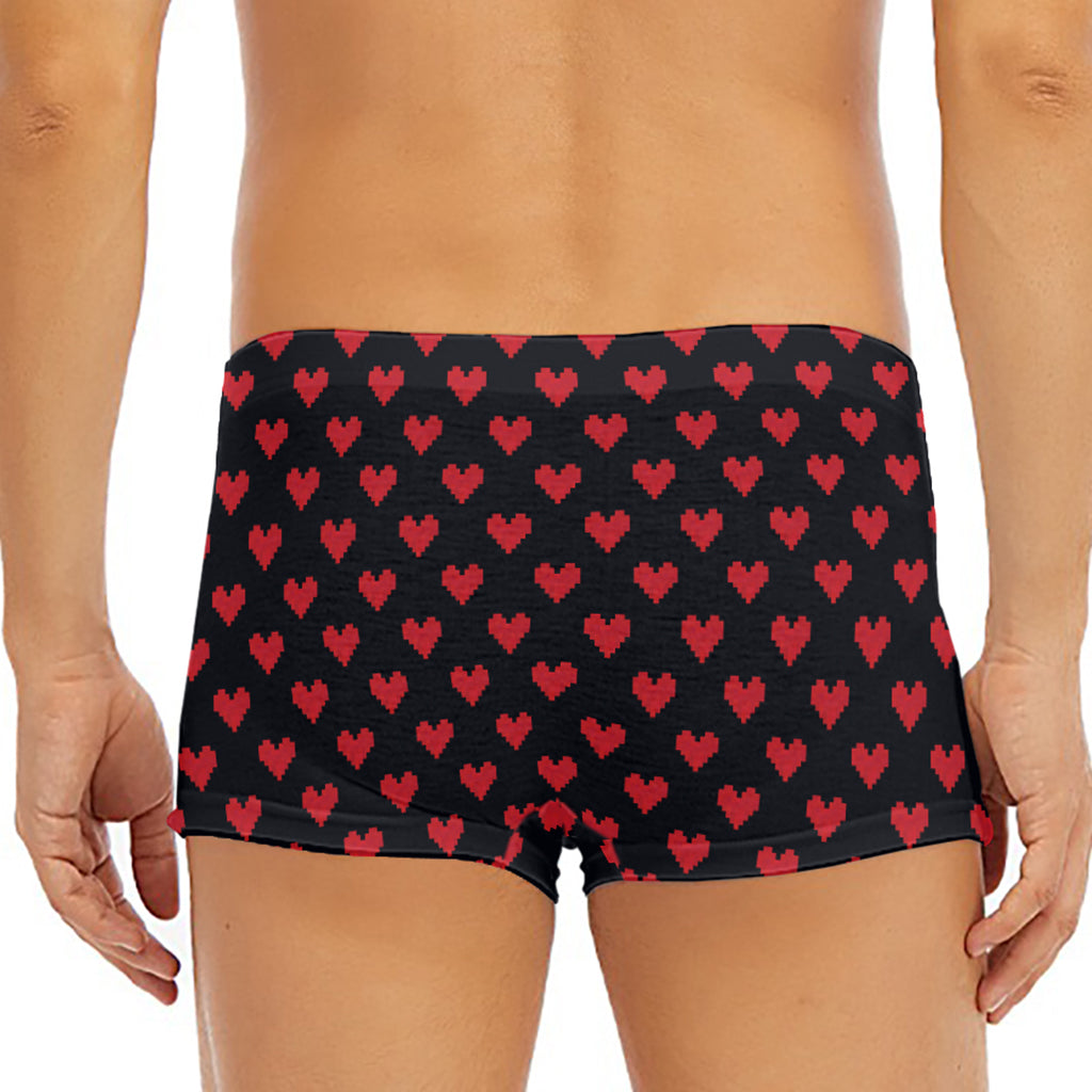 Pixel Heart Pattern Print Men's Short Boxer Briefs