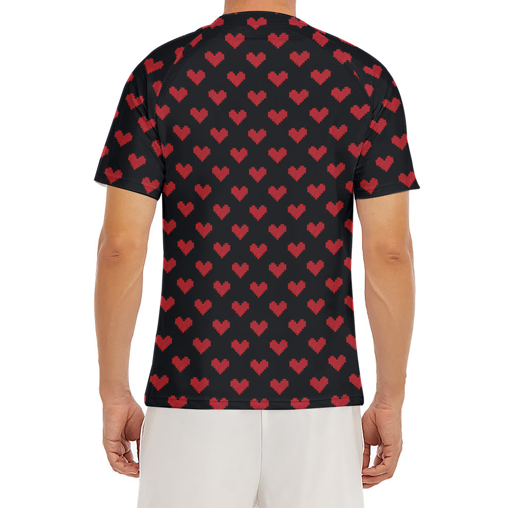 Pixel Heart Pattern Print Men's Short Sleeve Rash Guard