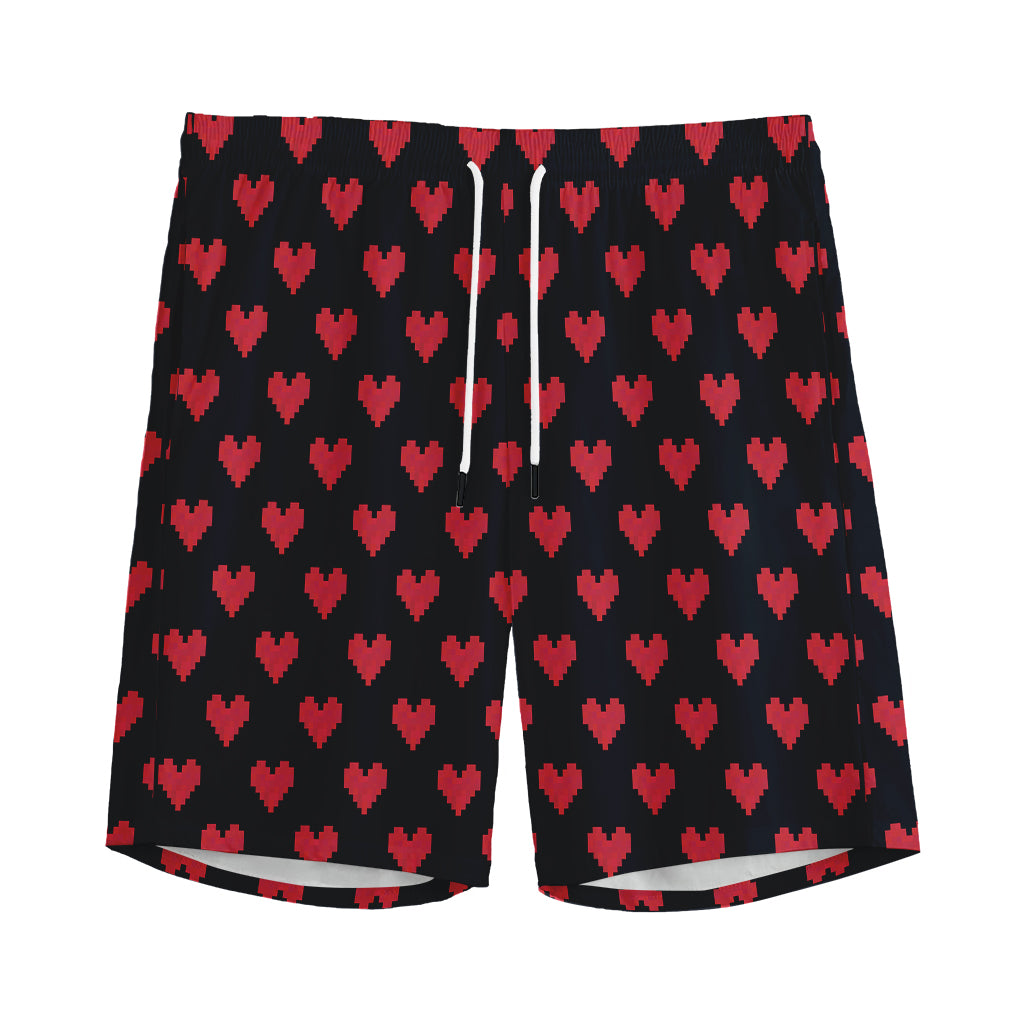 Pixel Heart Pattern Print Men's Sports Shorts