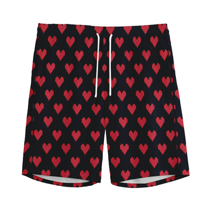 Pixel Heart Pattern Print Men's Sports Shorts