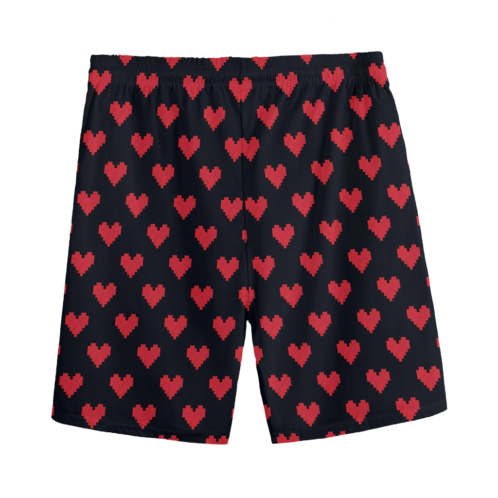 Pixel Heart Pattern Print Men's Sports Shorts