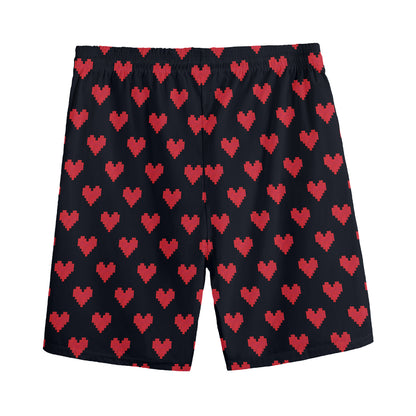 Pixel Heart Pattern Print Men's Sports Shorts