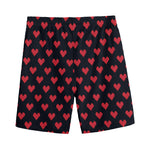 Pixel Heart Pattern Print Men's Sports Shorts