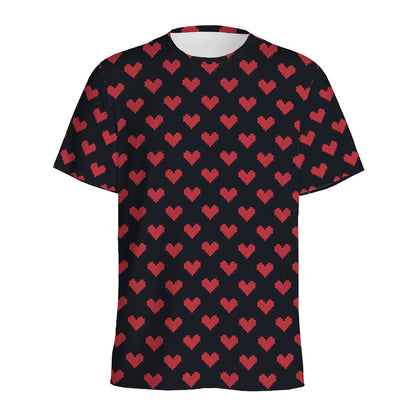 Pixel Heart Pattern Print Men's Sports T-Shirt