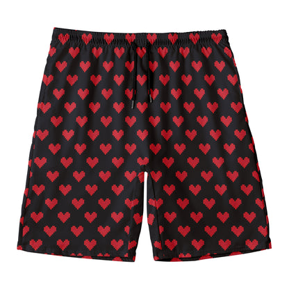 Pixel Heart Pattern Print Men's Swim Trunks