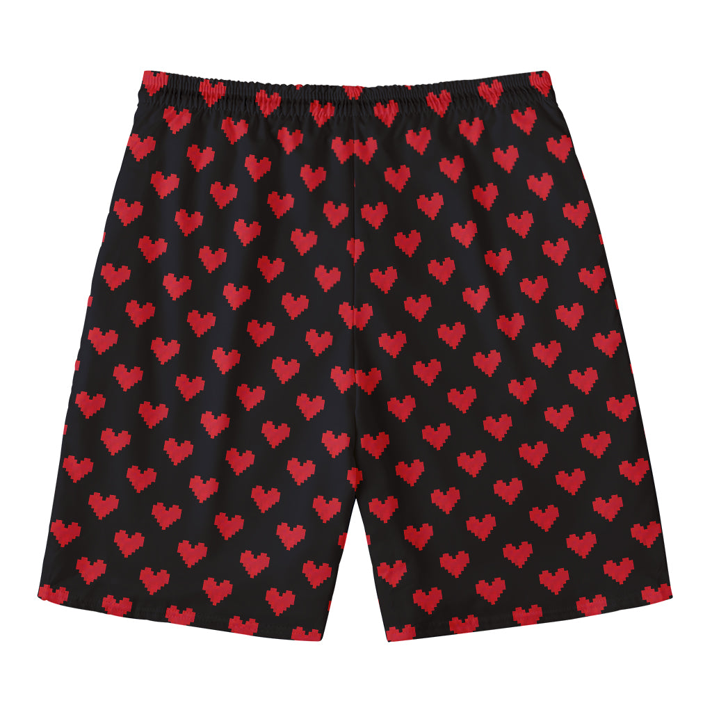 Pixel Heart Pattern Print Men's Swim Trunks