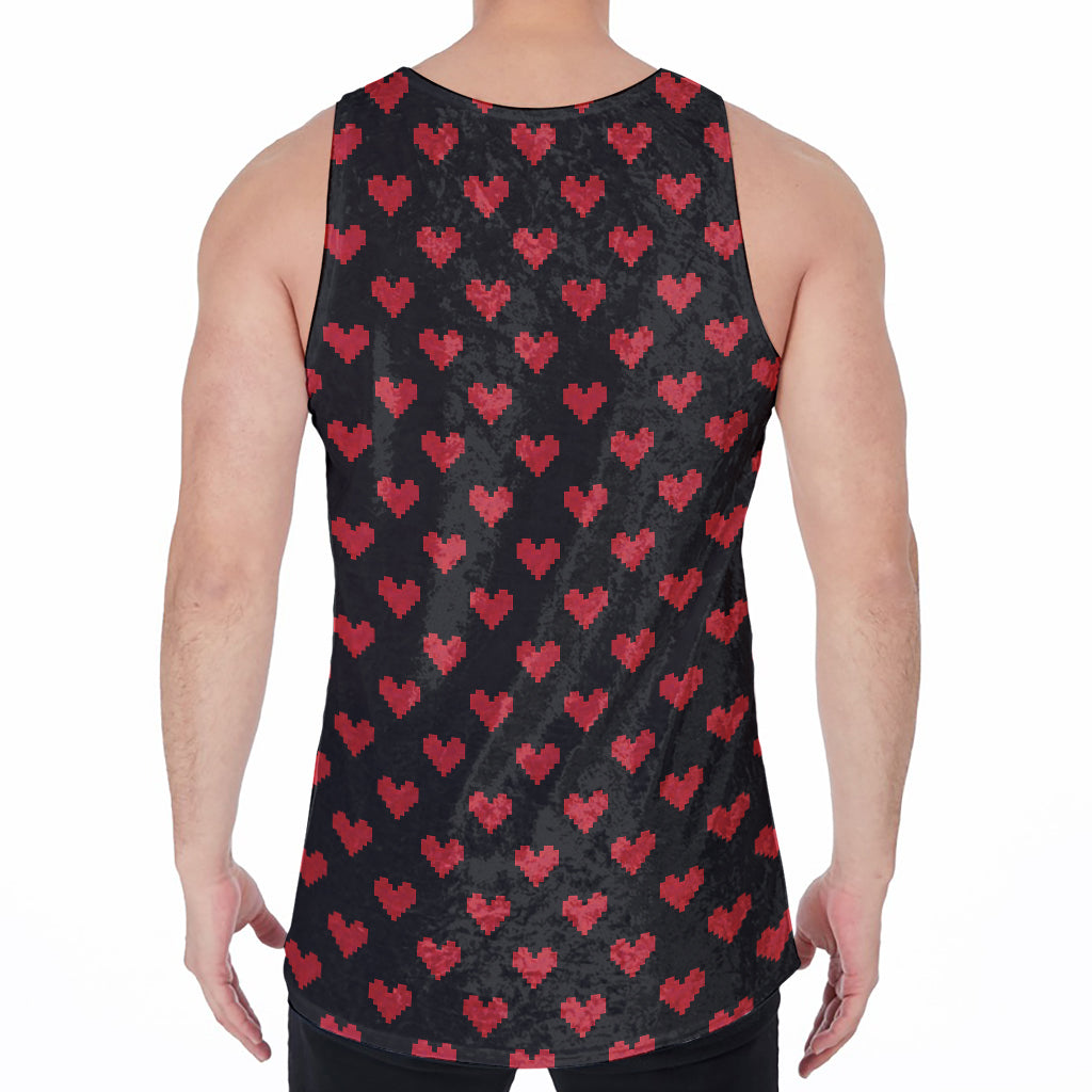 Pixel Heart Pattern Print Men's Velvet Tank Top