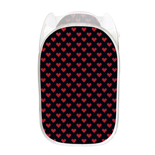 Pixel Heart Pattern Print Mesh Laundry Hamper