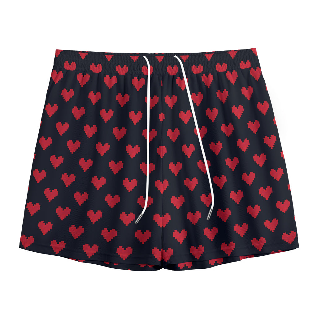Pixel Heart Pattern Print Mesh Shorts