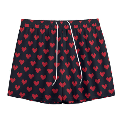 Pixel Heart Pattern Print Mesh Shorts