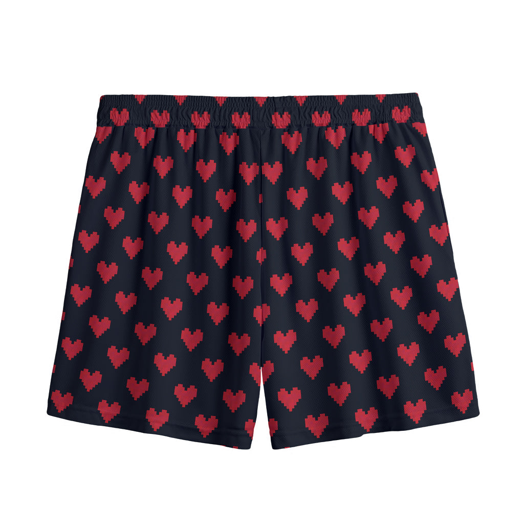 Pixel Heart Pattern Print Mesh Shorts