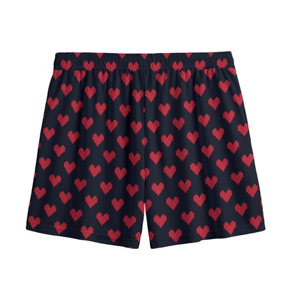 Pixel Heart Pattern Print Mesh Shorts