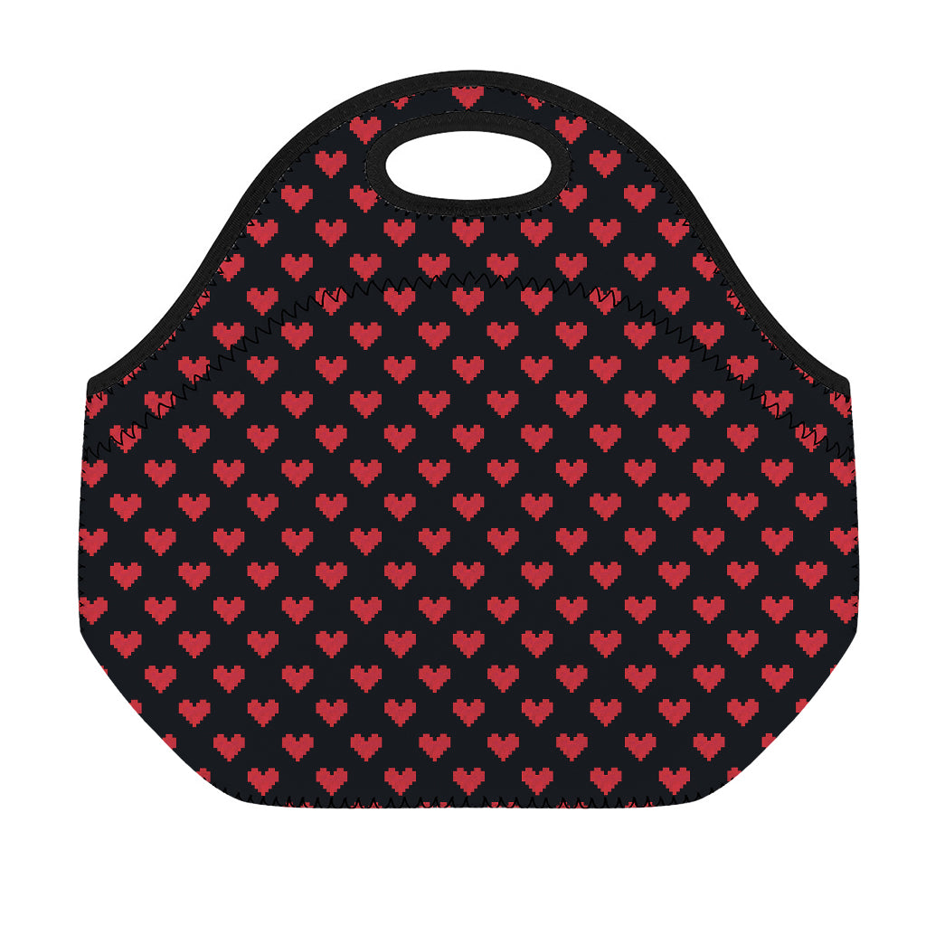 Pixel Heart Pattern Print Neoprene Lunch Bag