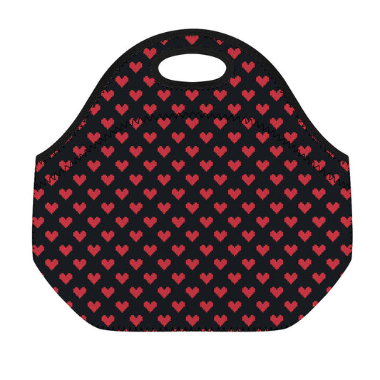 Pixel Heart Pattern Print Neoprene Lunch Bag