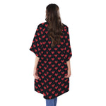 Pixel Heart Pattern Print Open Front Beach Cover Up