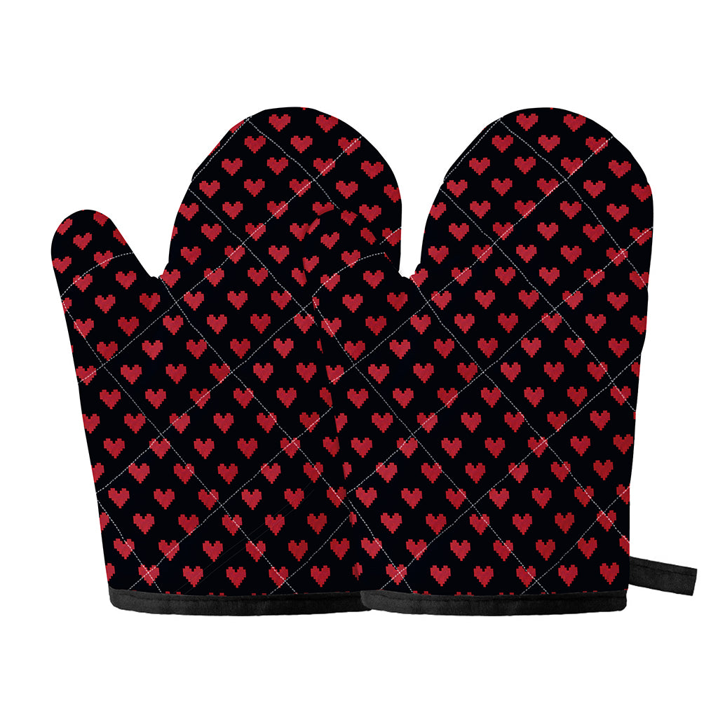 Pixel Heart Pattern Print Oven Mitts