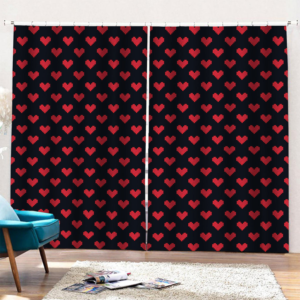 Pixel Heart Pattern Print Pencil Pleat Curtains
