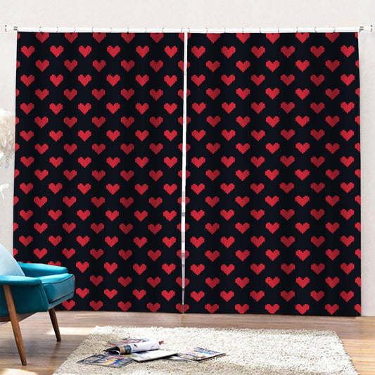 Pixel Heart Pattern Print Pencil Pleat Curtains