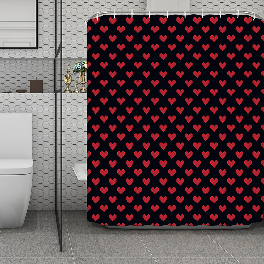 Pixel Heart Pattern Print Polyester Shower Curtain