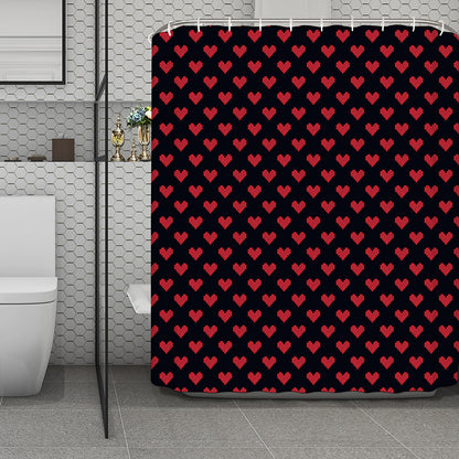 Pixel Heart Pattern Print Polyester Shower Curtain