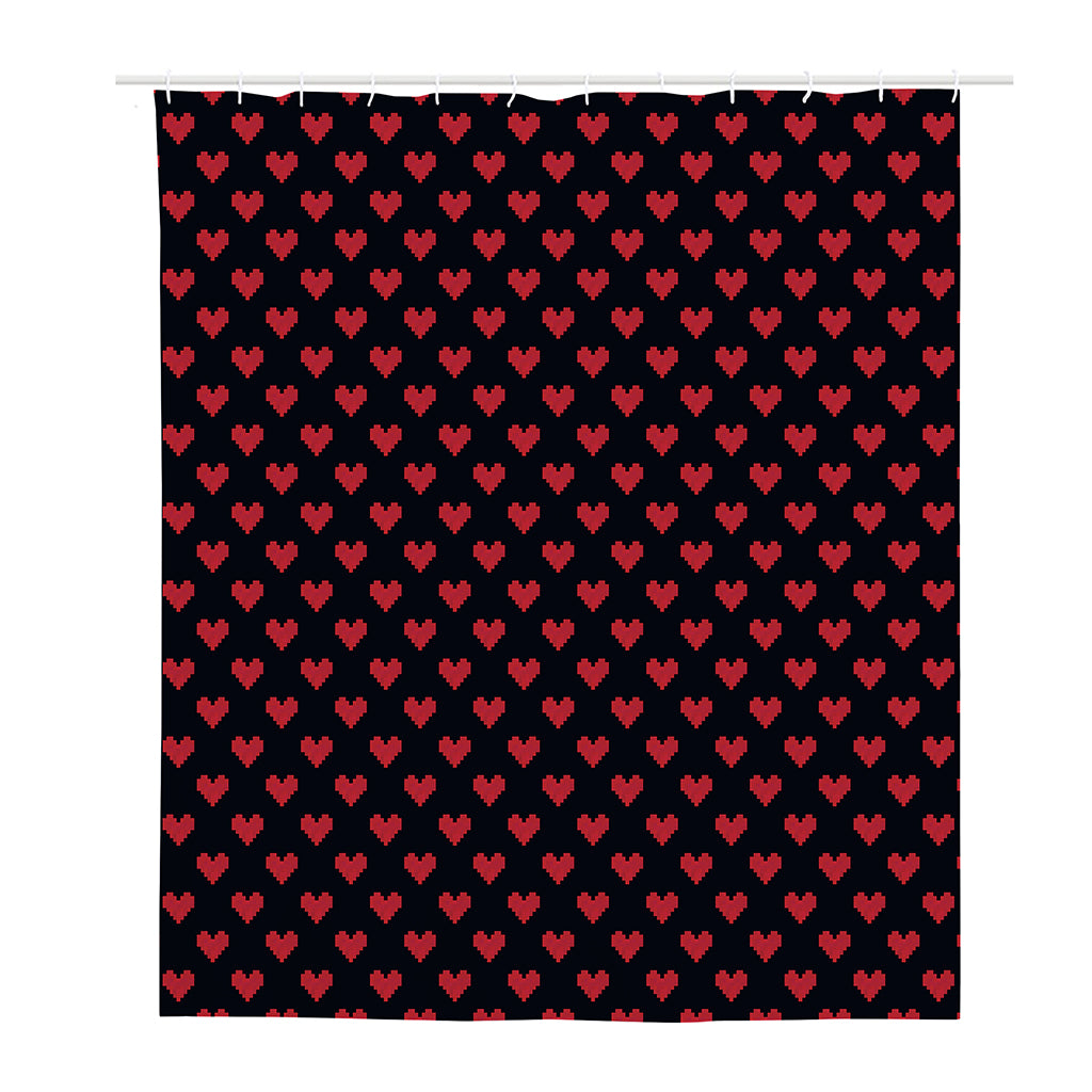 Pixel Heart Pattern Print Polyester Shower Curtain