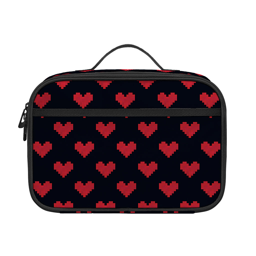 Pixel Heart Pattern Print Portable Lunch Bag
