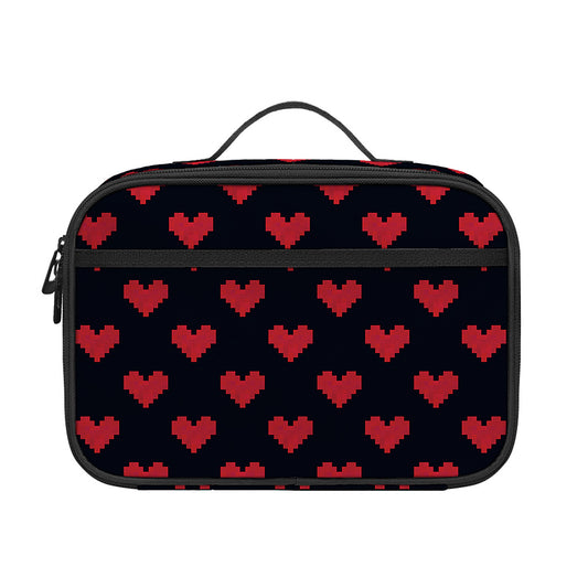 Pixel Heart Pattern Print Portable Lunch Bag