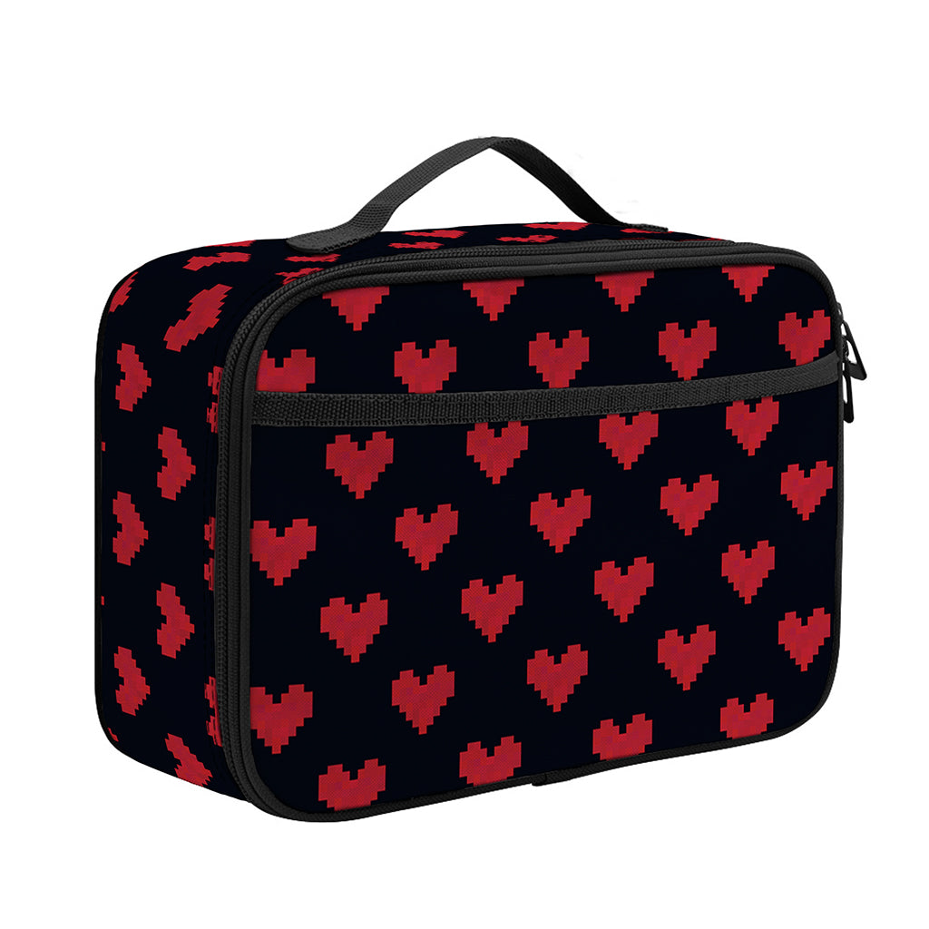 Pixel Heart Pattern Print Portable Lunch Bag