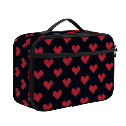 Pixel Heart Pattern Print Portable Lunch Bag