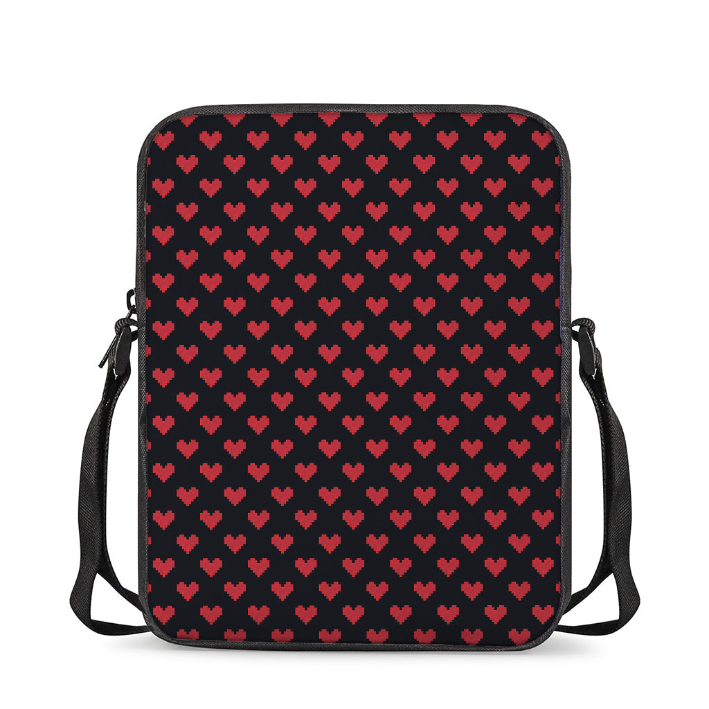 Pixel Heart Pattern Print Rectangular Crossbody Bag