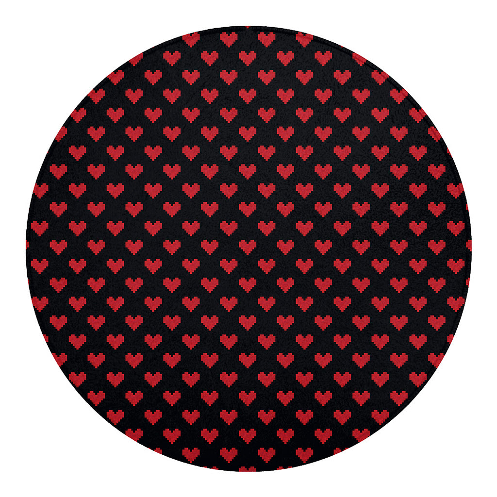 Pixel Heart Pattern Print Round Blanket