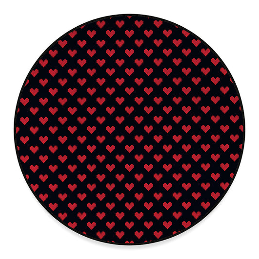 Pixel Heart Pattern Print Round Floor Mat