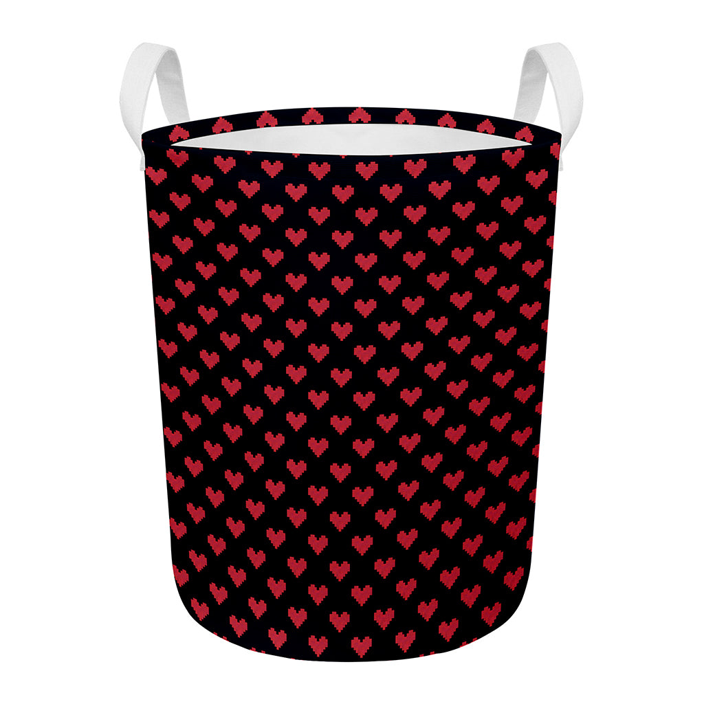 Pixel Heart Pattern Print Round Laundry Basket