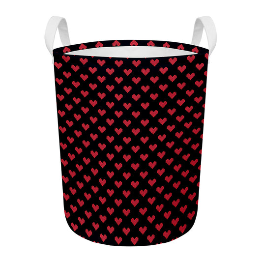 Pixel Heart Pattern Print Round Laundry Basket
